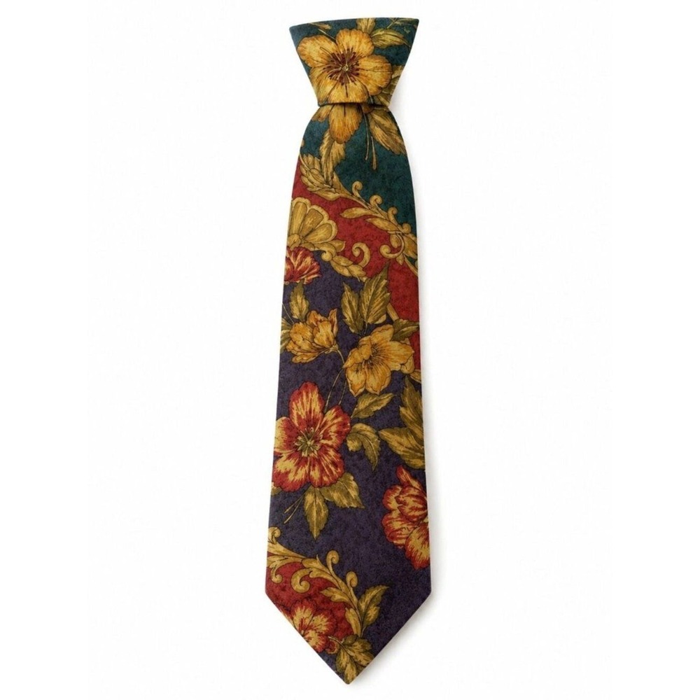 Villa Bugatti Vintage  Silk Floral Necktie baroque Italian Botanical Novelty Tie